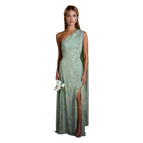 Birdy Grey Melissa Chiffon Bridesmaid Dress in Sage le Fleur Size 1X One Strap - Picture 1 of 16
